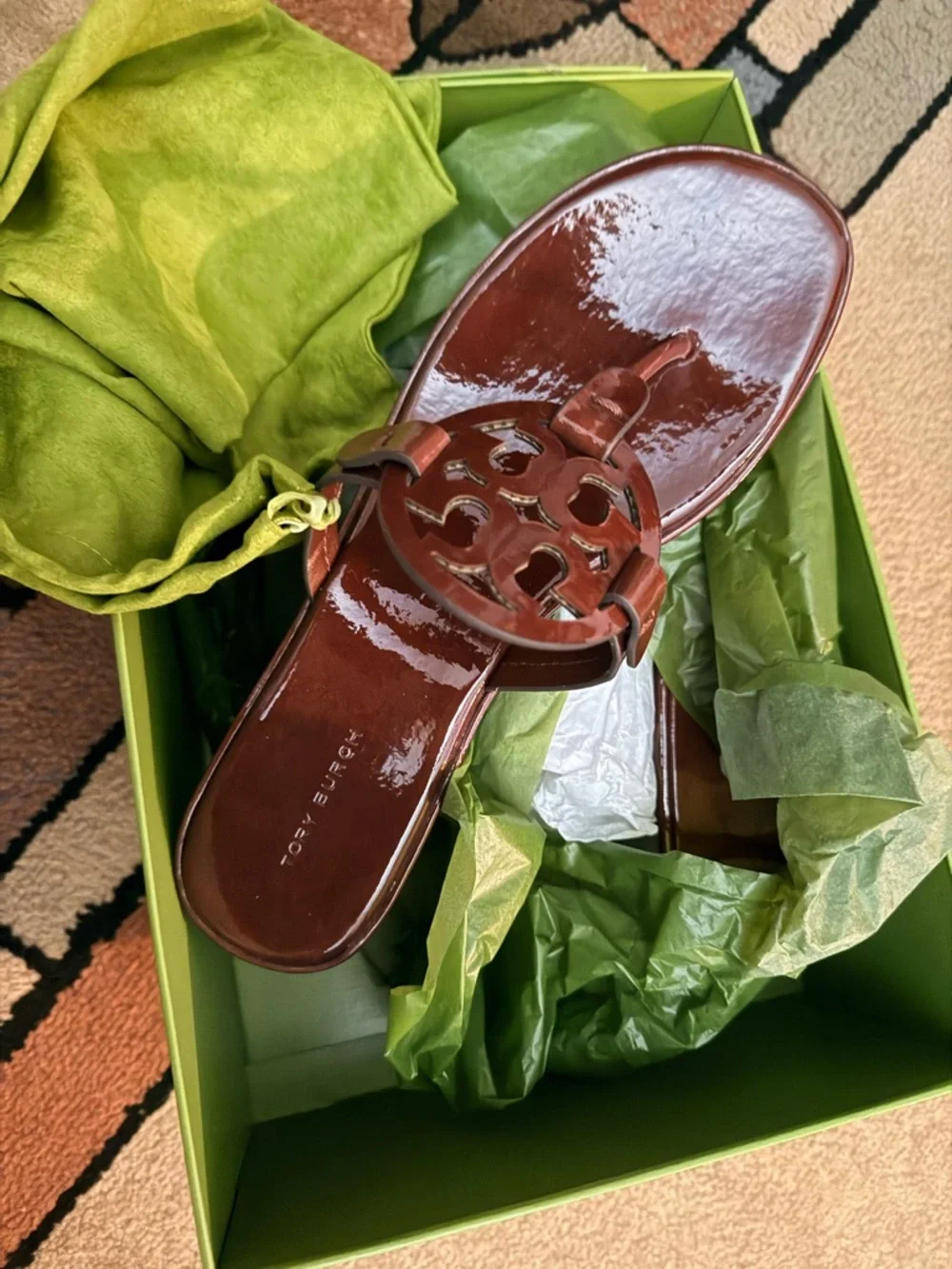 NIB Tory Burch Miller Leather Wedge 25mm Sandals Russet Brown Size 7.5